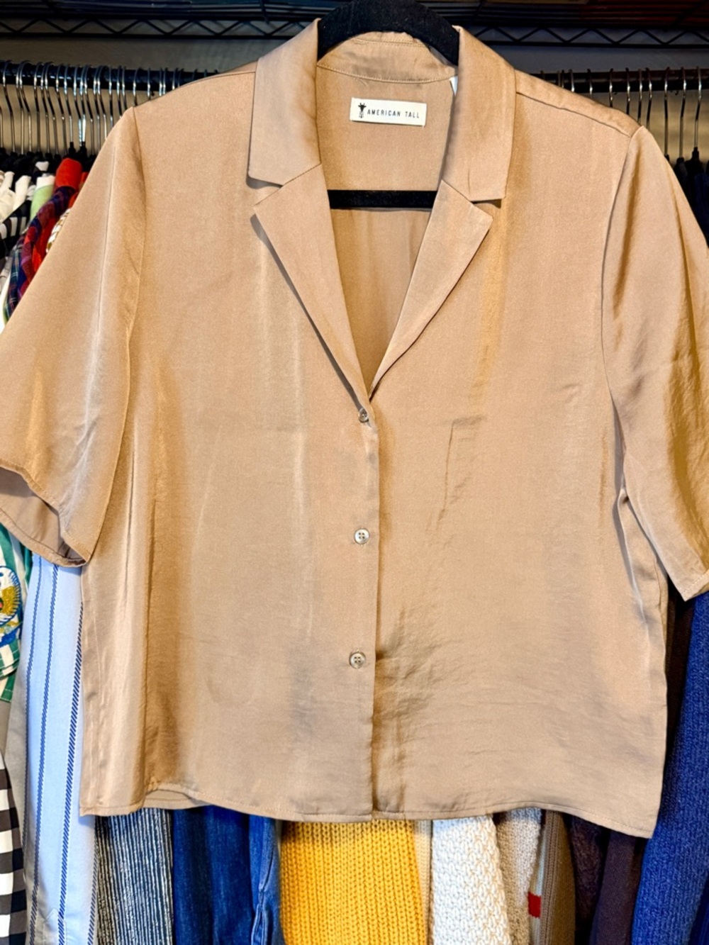 American Tall Button Down Blouse | Gold | Size M Tall | Relaxed | Cropped
